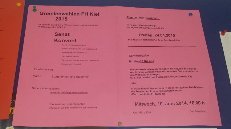 Offizieller Aushang zur Gremienwahl im Juni 2015, Foto: Pia Höllwig