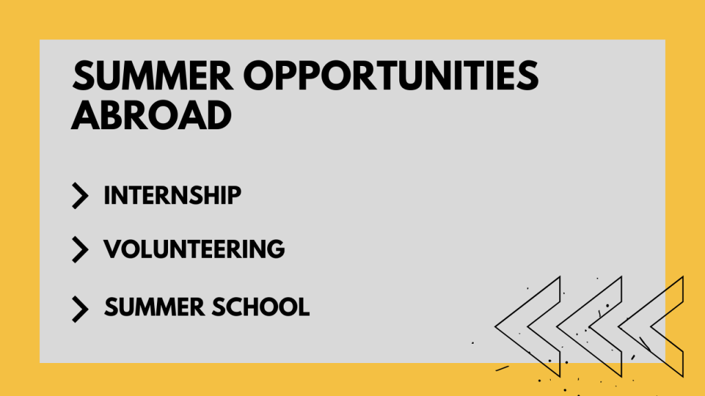 Infographic: Three summer opportunities abroad are Internship, Volunteering and summer school