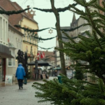Streets of Tønder, Denmark with christmas tree